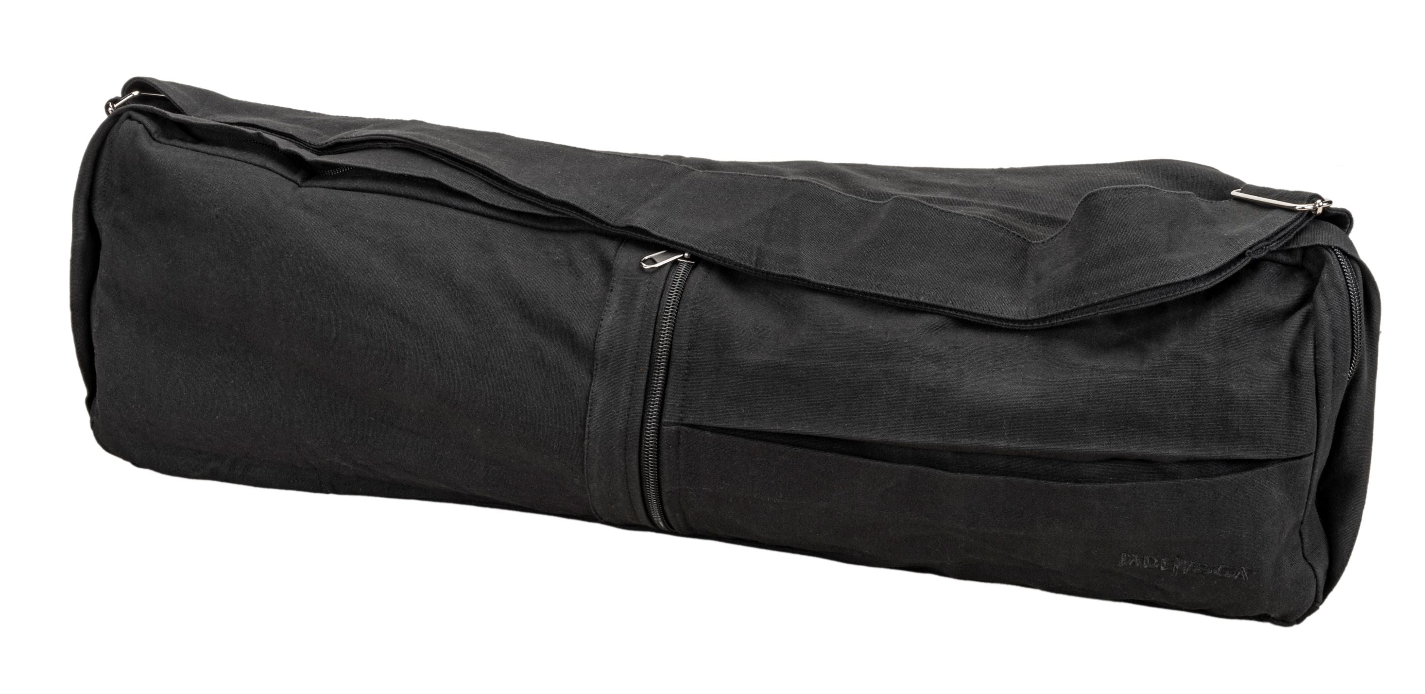 Fair Trade Yoga Bag / Organic Yoga Mat Bag / Eco Friendly Yoga Mat Carrier  Tote: Black, Full Zip, Pockets, GOTS Cotton Canvas, Environmental 